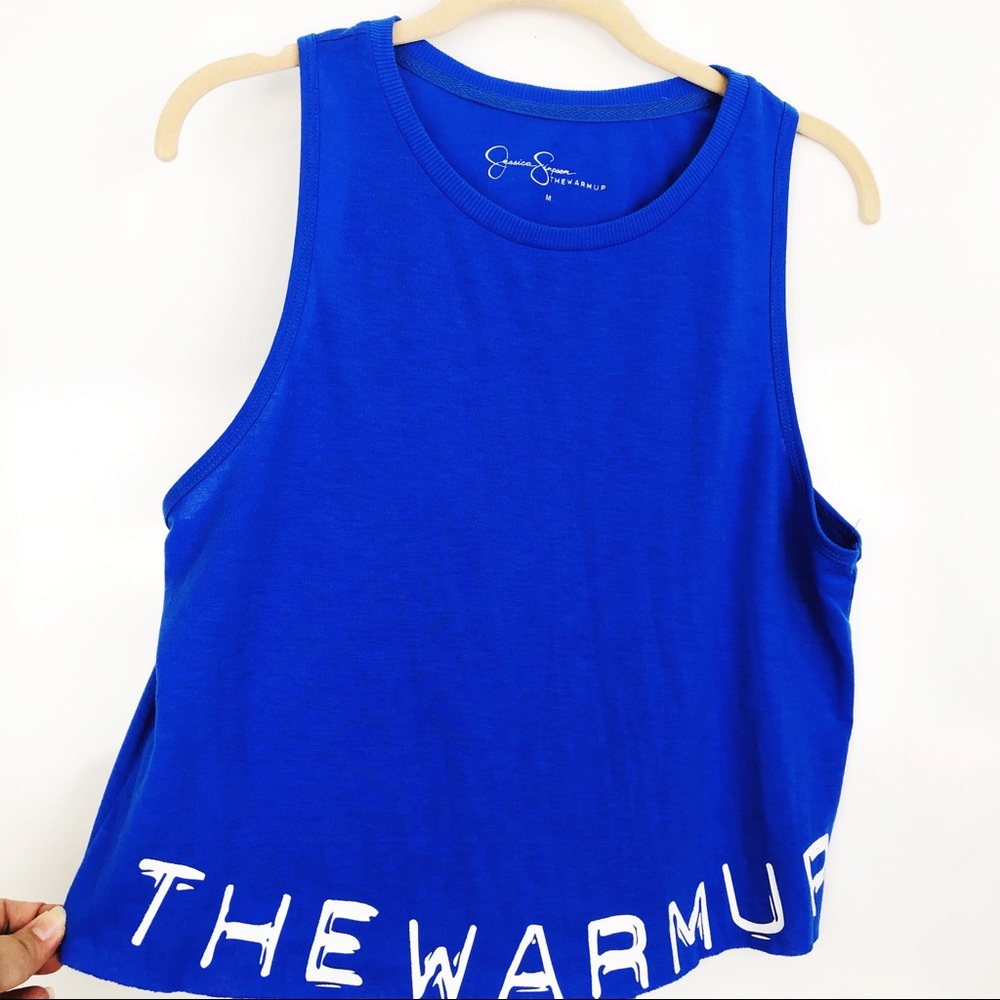 JESSICA SIMPSON BLUE WARM UP CROP CUT-OFF TANK - Picture 4 of 7